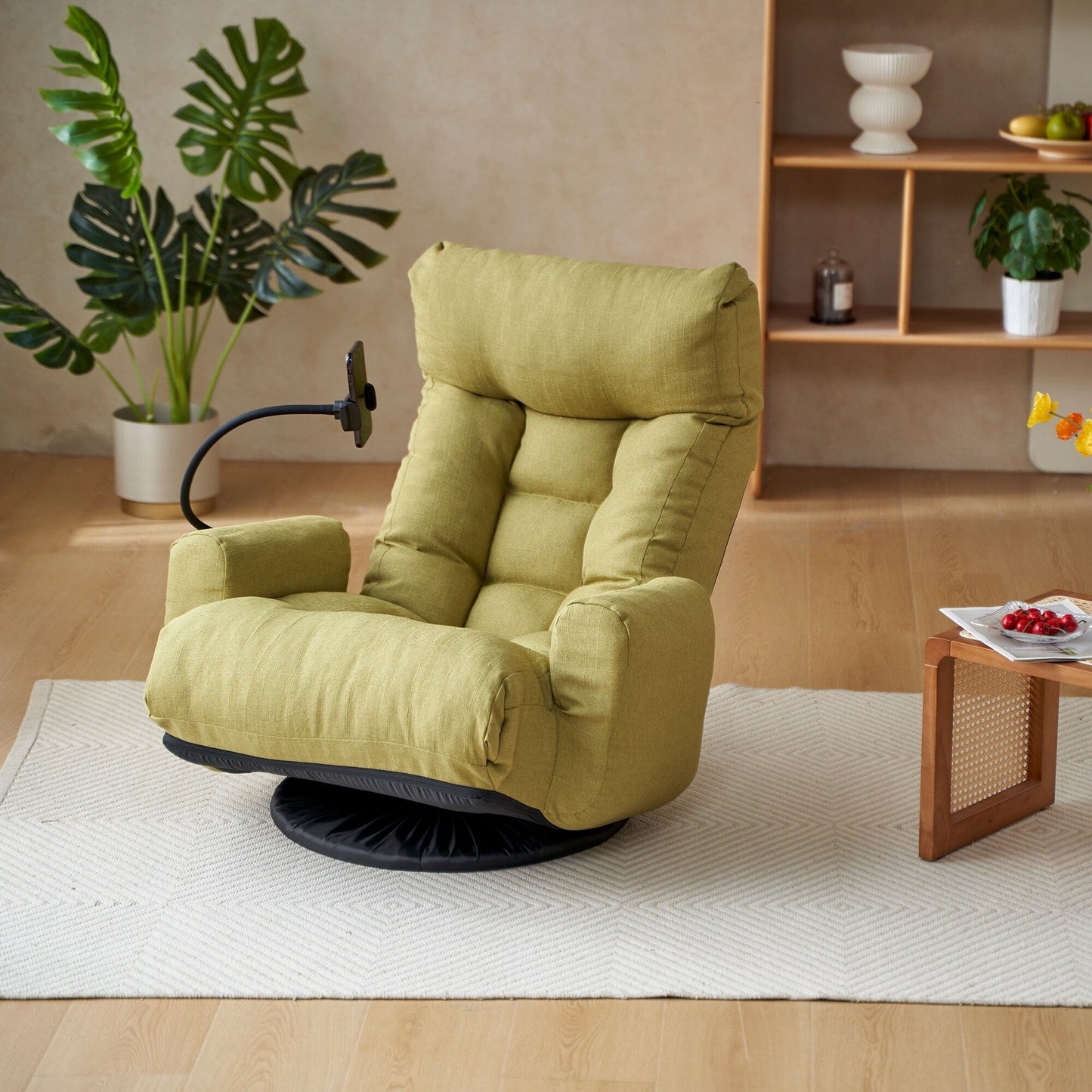 Fauteuil de salon réglable, pivotant à 360 degrés, pliable et inclinable, avec support pour téléphone