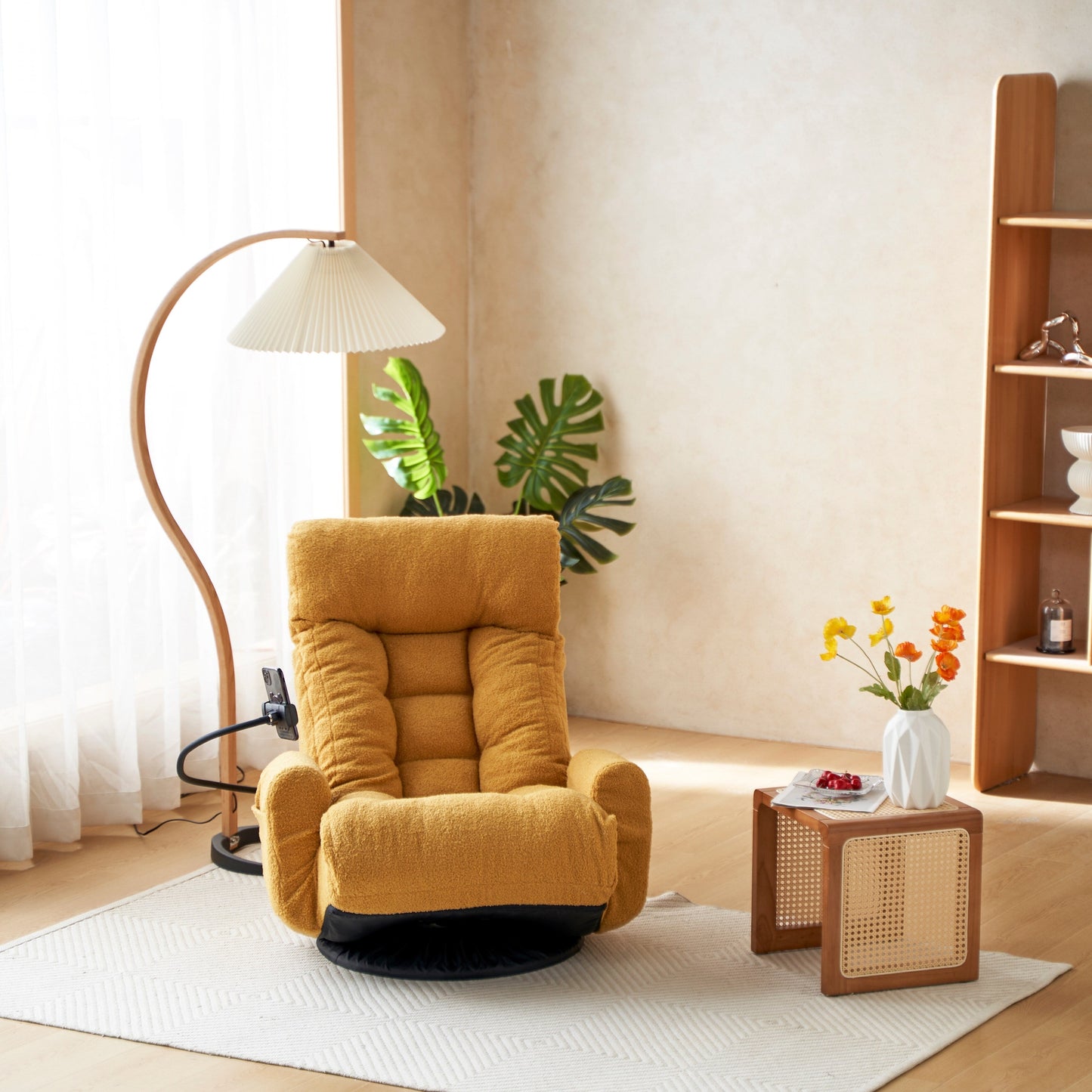 Fauteuil de salon réglable, pivotant à 360 degrés, pliable et inclinable, avec support pour téléphone