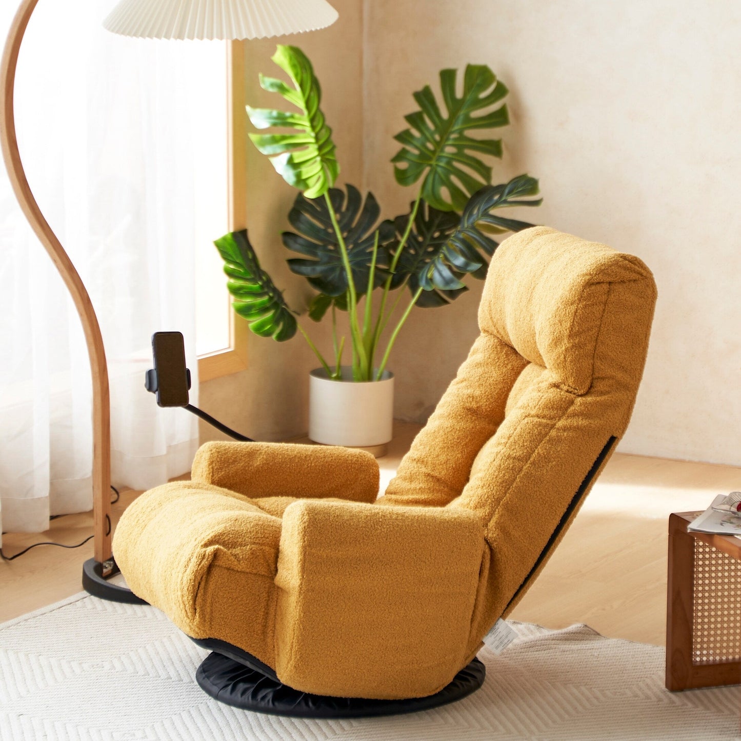 Fauteuil de salon réglable, pivotant à 360 degrés, pliable et inclinable, avec support pour téléphone