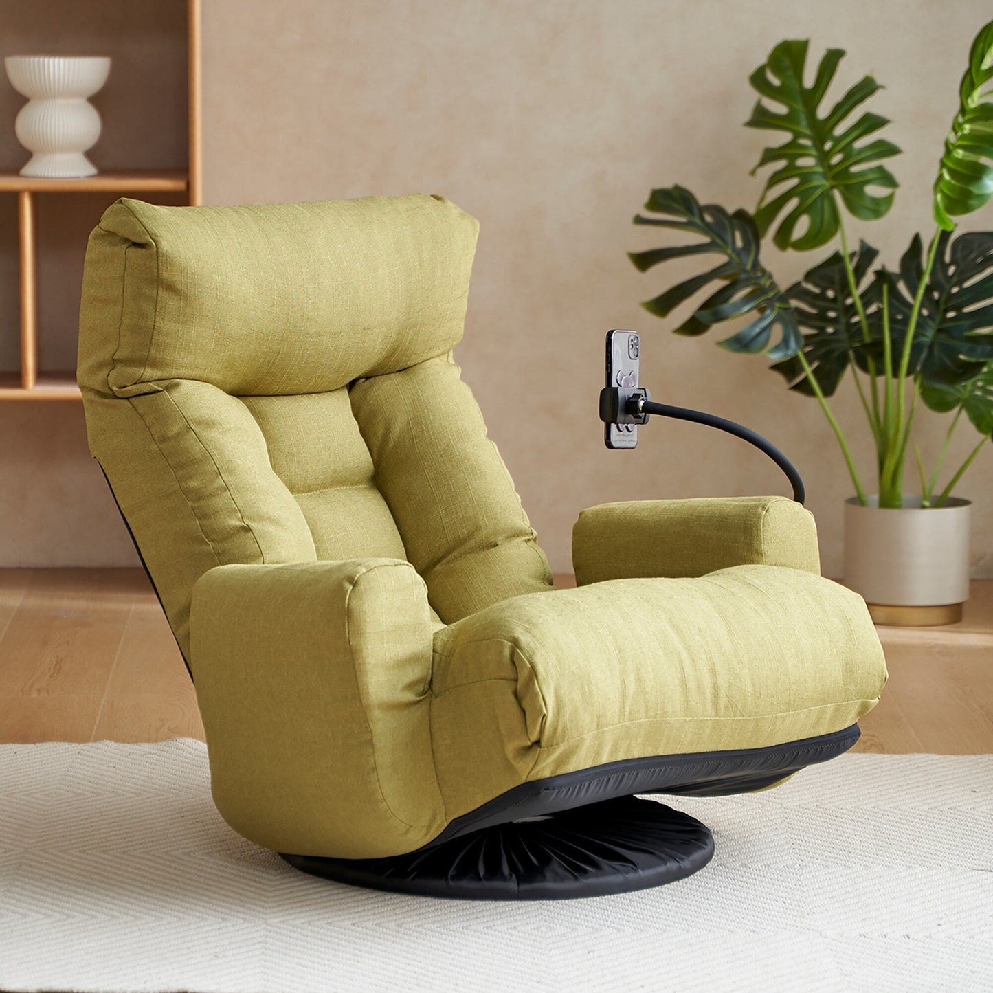 Fauteuil de salon réglable, pivotant à 360 degrés, pliable et inclinable, avec support pour téléphone