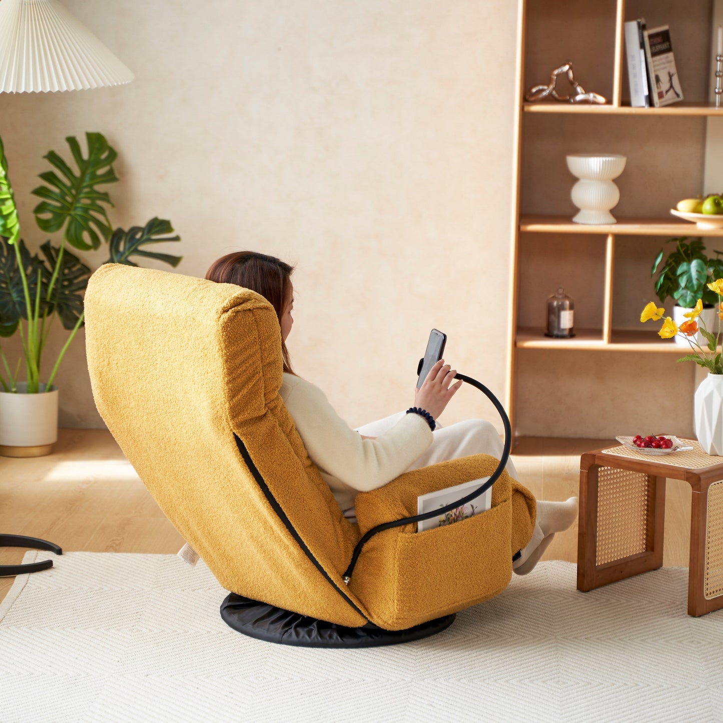 Fauteuil de salon réglable, pivotant à 360 degrés, pliable et inclinable, avec support pour téléphone