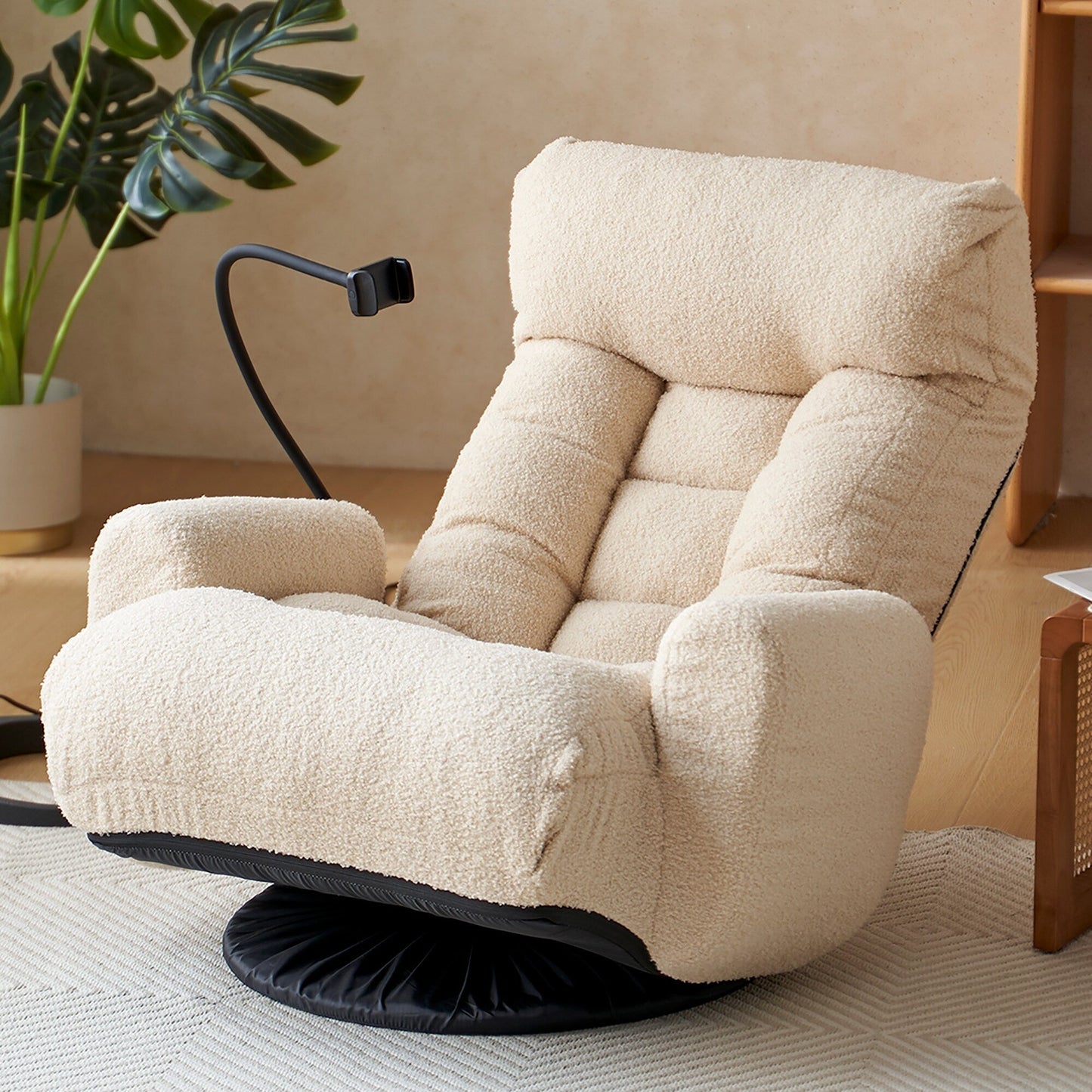 Fauteuil de salon réglable, pivotant à 360 degrés, pliable et inclinable, avec support pour téléphone