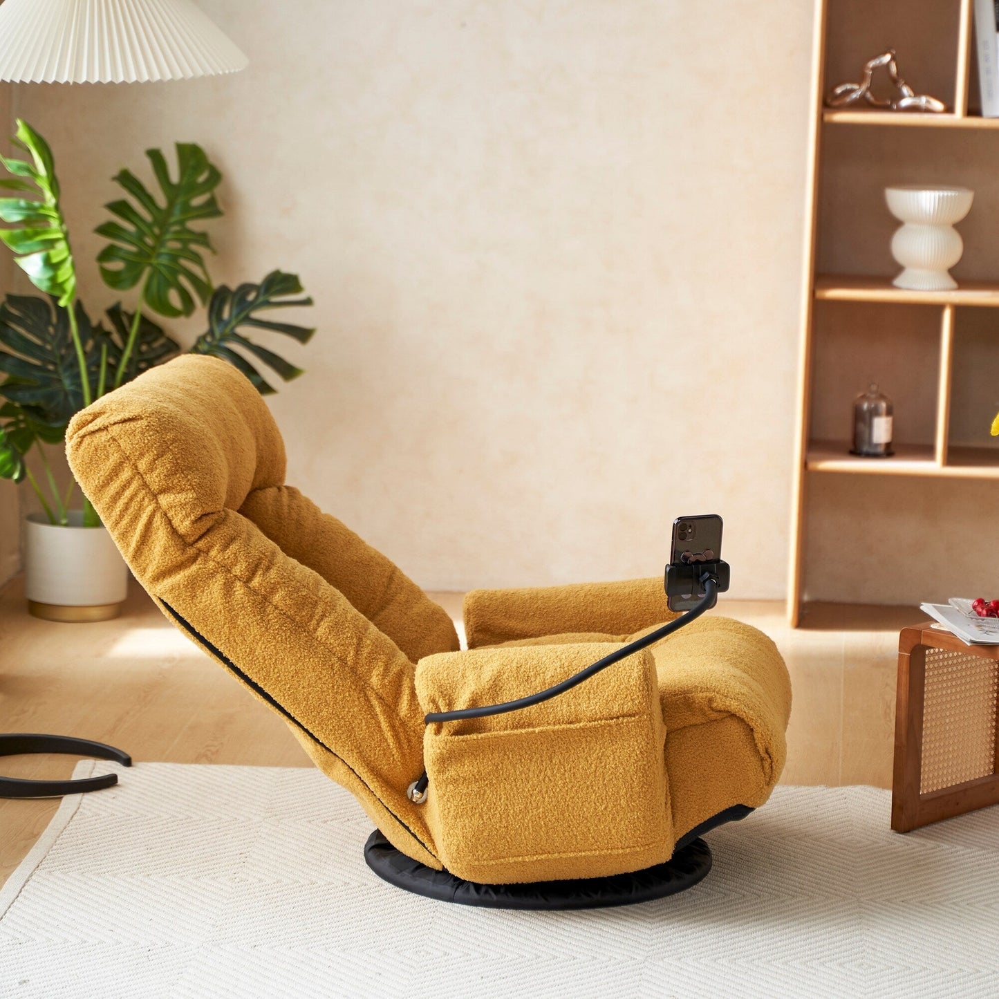 Fauteuil de salon réglable, pivotant à 360 degrés, pliable et inclinable, avec support pour téléphone