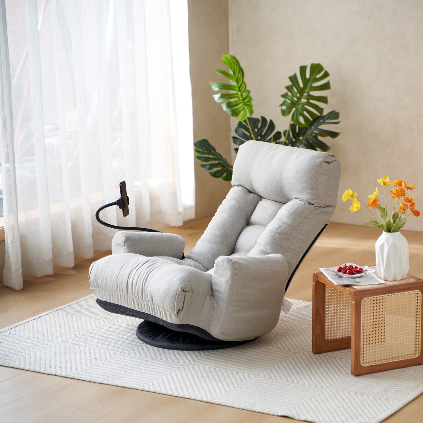 Fauteuil de salon réglable, pivotant à 360 degrés, pliable et inclinable, avec support pour téléphone
