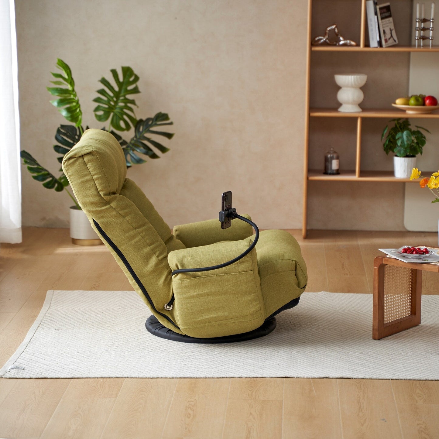 Fauteuil de salon réglable, pivotant à 360 degrés, pliable et inclinable, avec support pour téléphone