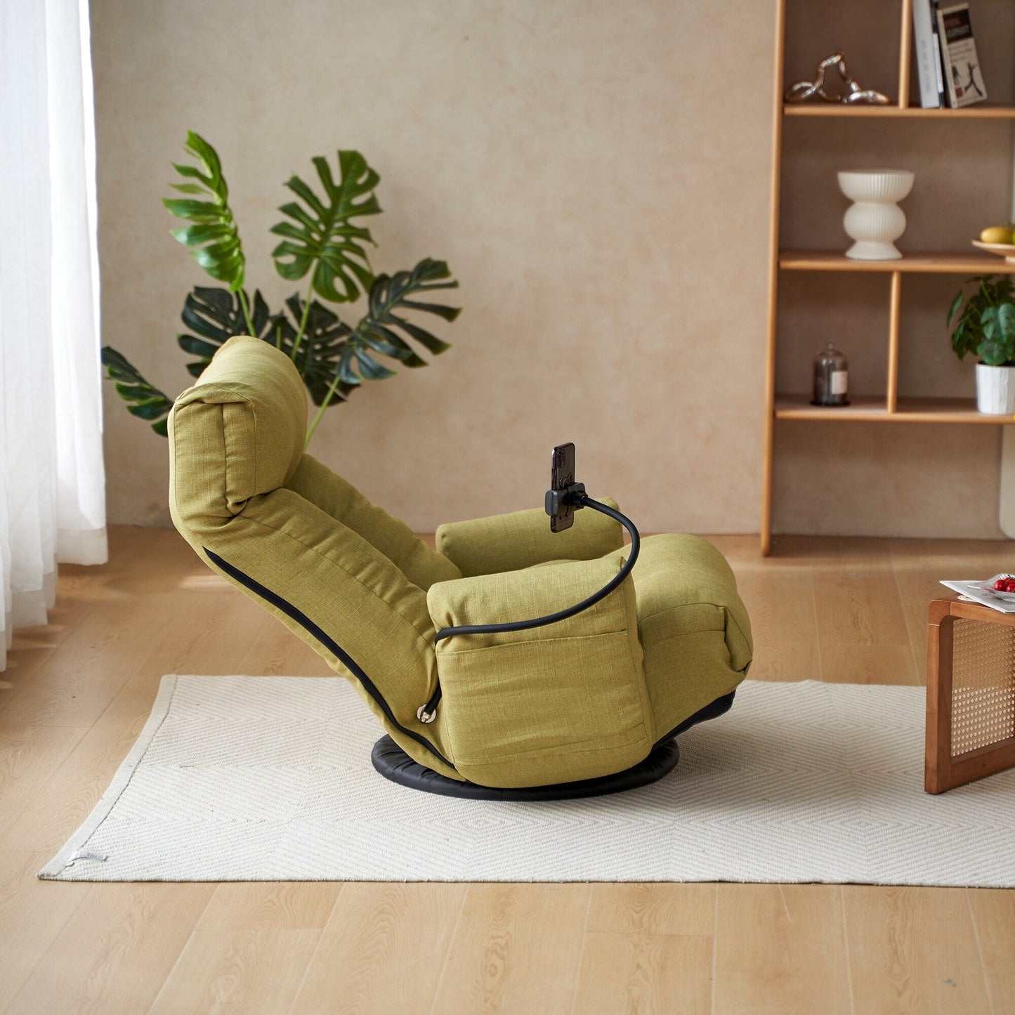 Fauteuil de salon réglable, pivotant à 360 degrés, pliable et inclinable, avec support pour téléphone