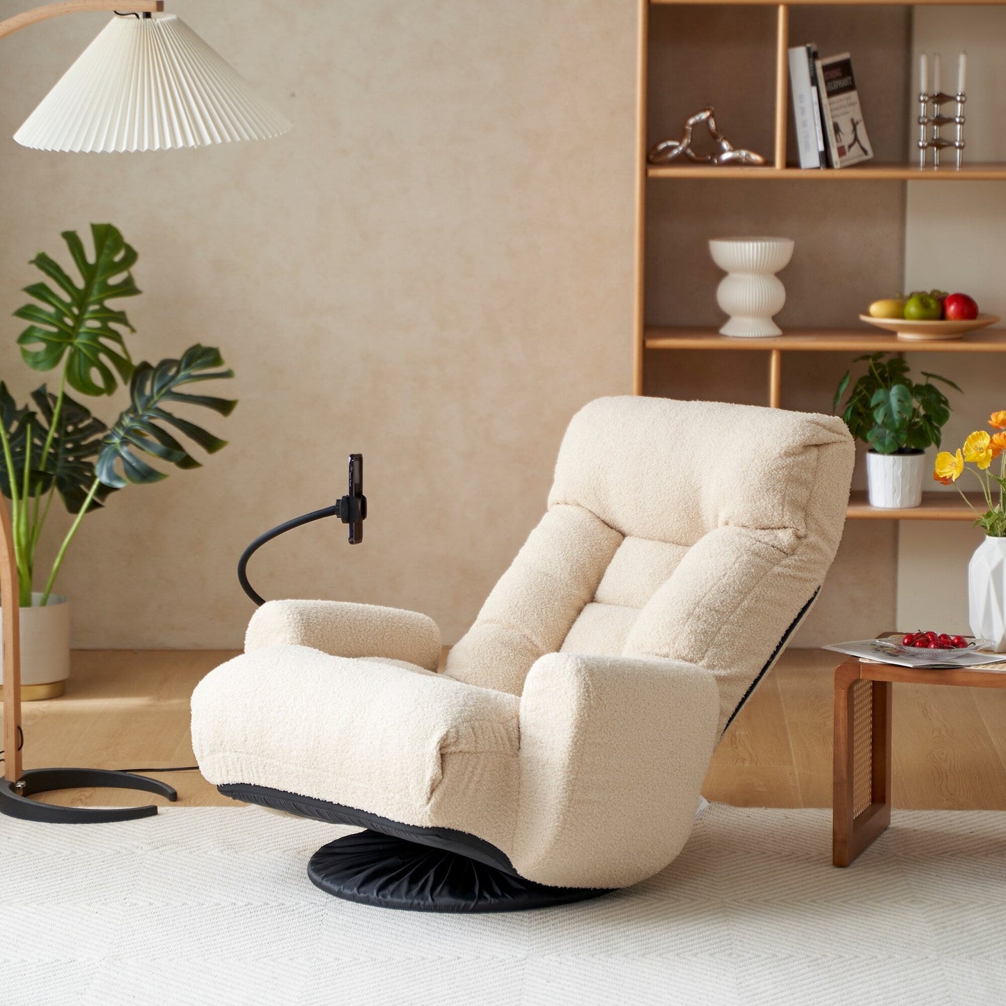 Fauteuil de salon réglable, pivotant à 360 degrés, pliable et inclinable, avec support pour téléphone