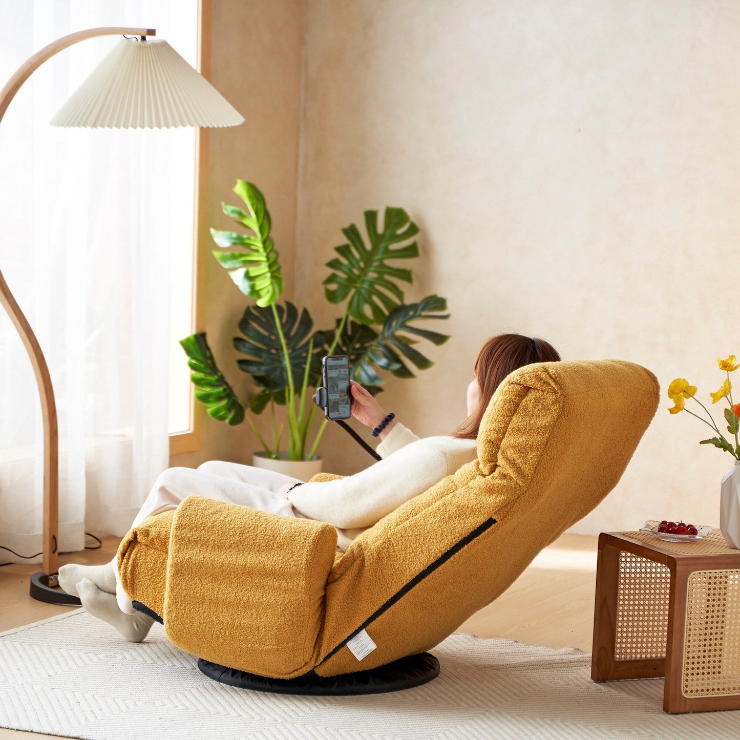 Fauteuil de salon réglable, pivotant à 360 degrés, pliable et inclinable, avec support pour téléphone