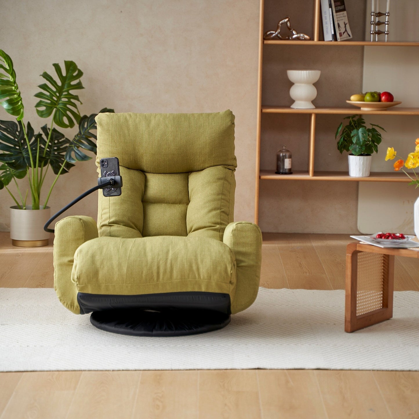 Fauteuil de salon réglable, pivotant à 360 degrés, pliable et inclinable, avec support pour téléphone