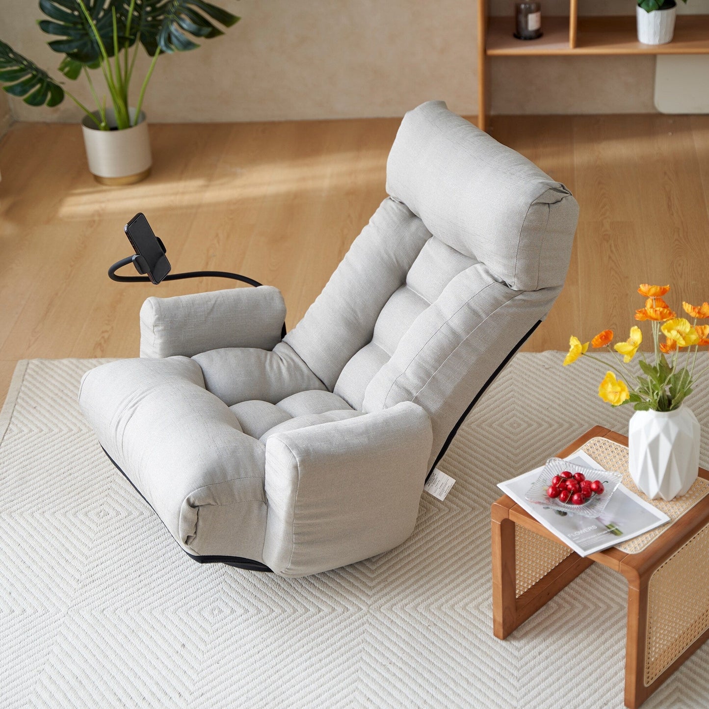 Fauteuil de salon réglable, pivotant à 360 degrés, pliable et inclinable, avec support pour téléphone