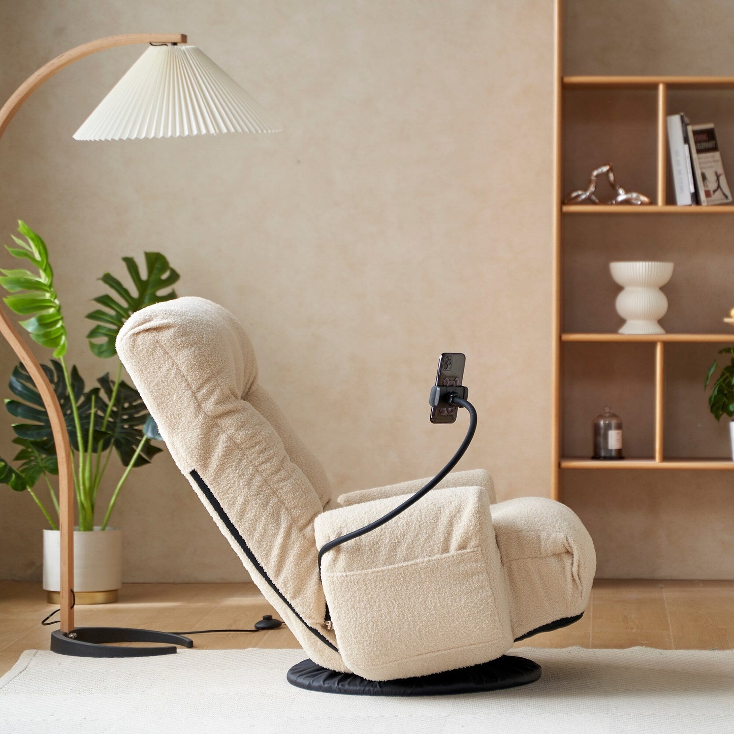 Fauteuil de salon réglable, pivotant à 360 degrés, pliable et inclinable, avec support pour téléphone