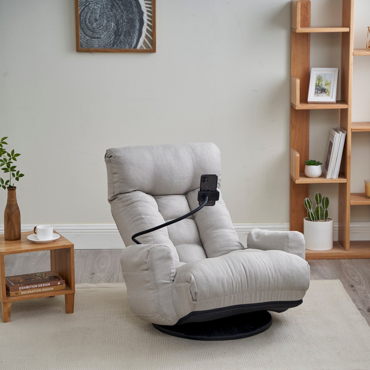 Fauteuil de salon réglable, pivotant à 360 degrés, pliable et inclinable, avec support pour téléphone