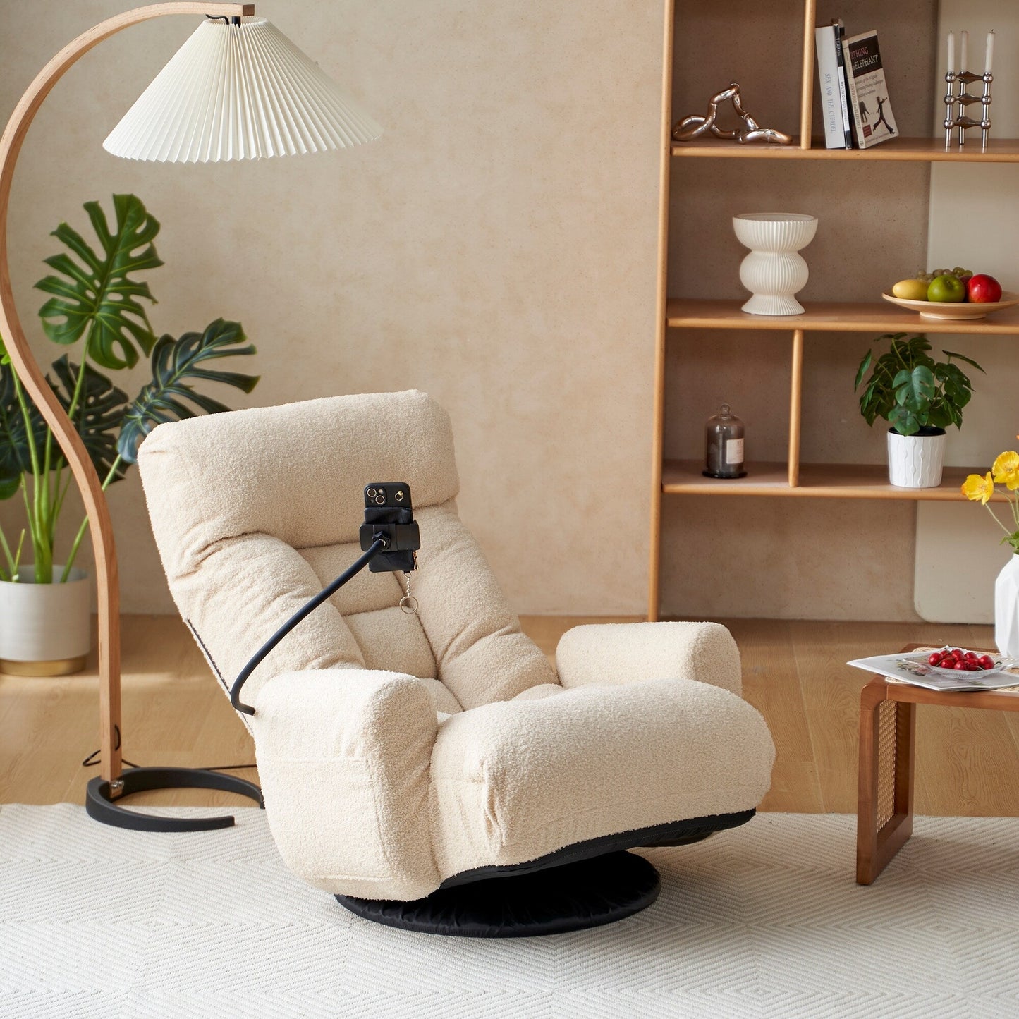 Fauteuil de salon réglable, pivotant à 360 degrés, pliable et inclinable, avec support pour téléphone