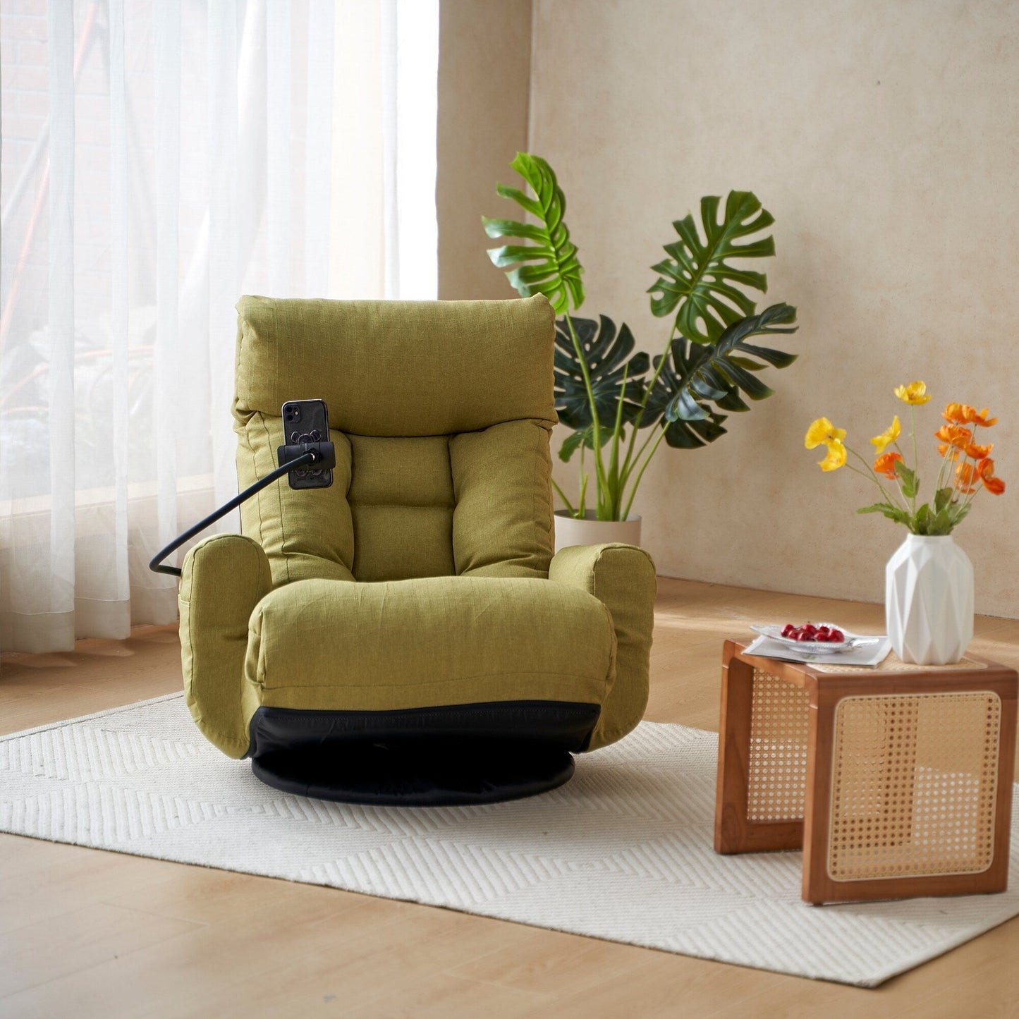 Fauteuil de salon réglable, pivotant à 360 degrés, pliable et inclinable, avec support pour téléphone