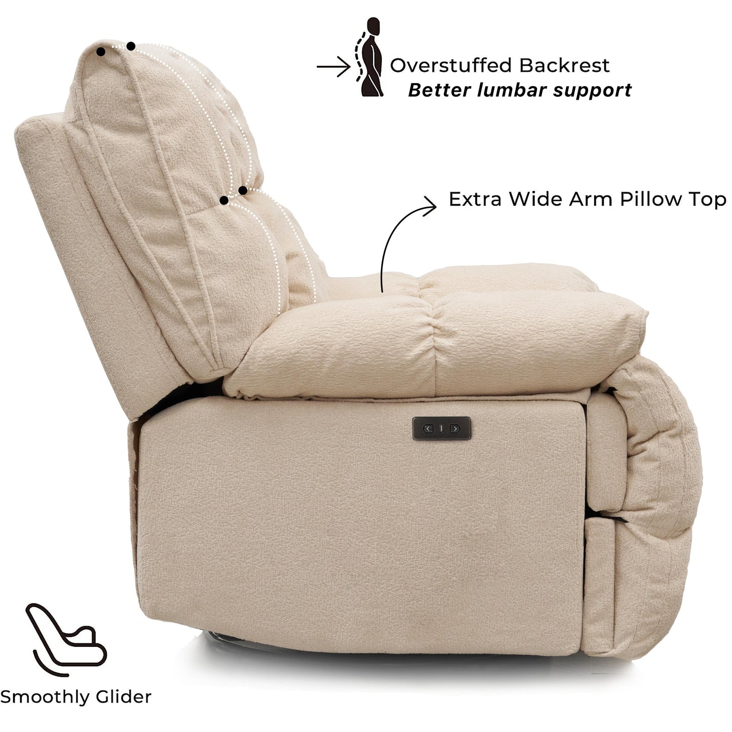 Fauteuil inclinable électrique pivotant à 360°, tissu d'ameublement, fauteuil à bascule, canapé simple inclinable avec support lombaire pour salon