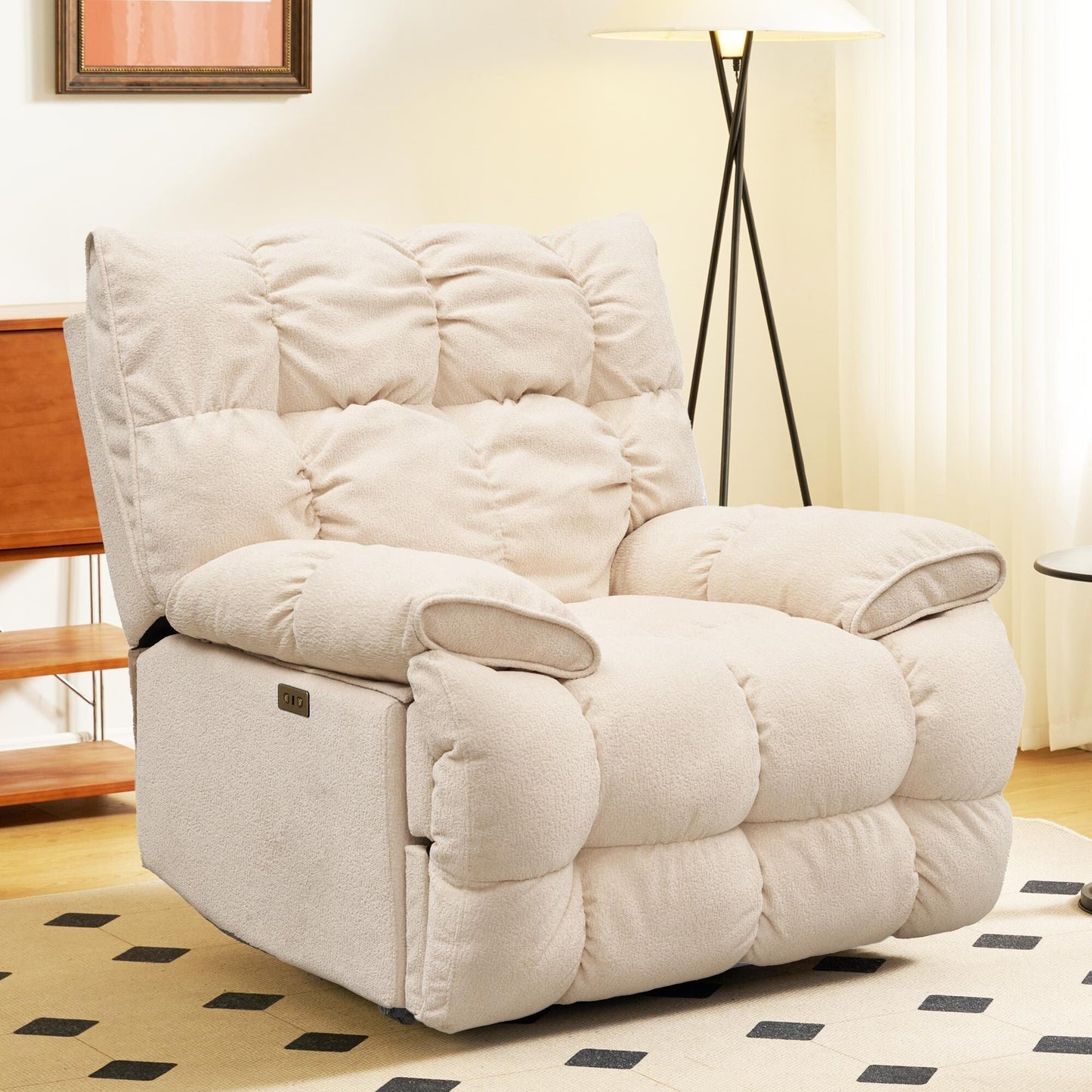Fauteuil inclinable électrique pivotant à 360°, tissu d'ameublement, fauteuil à bascule, canapé simple inclinable avec support lombaire pour salon