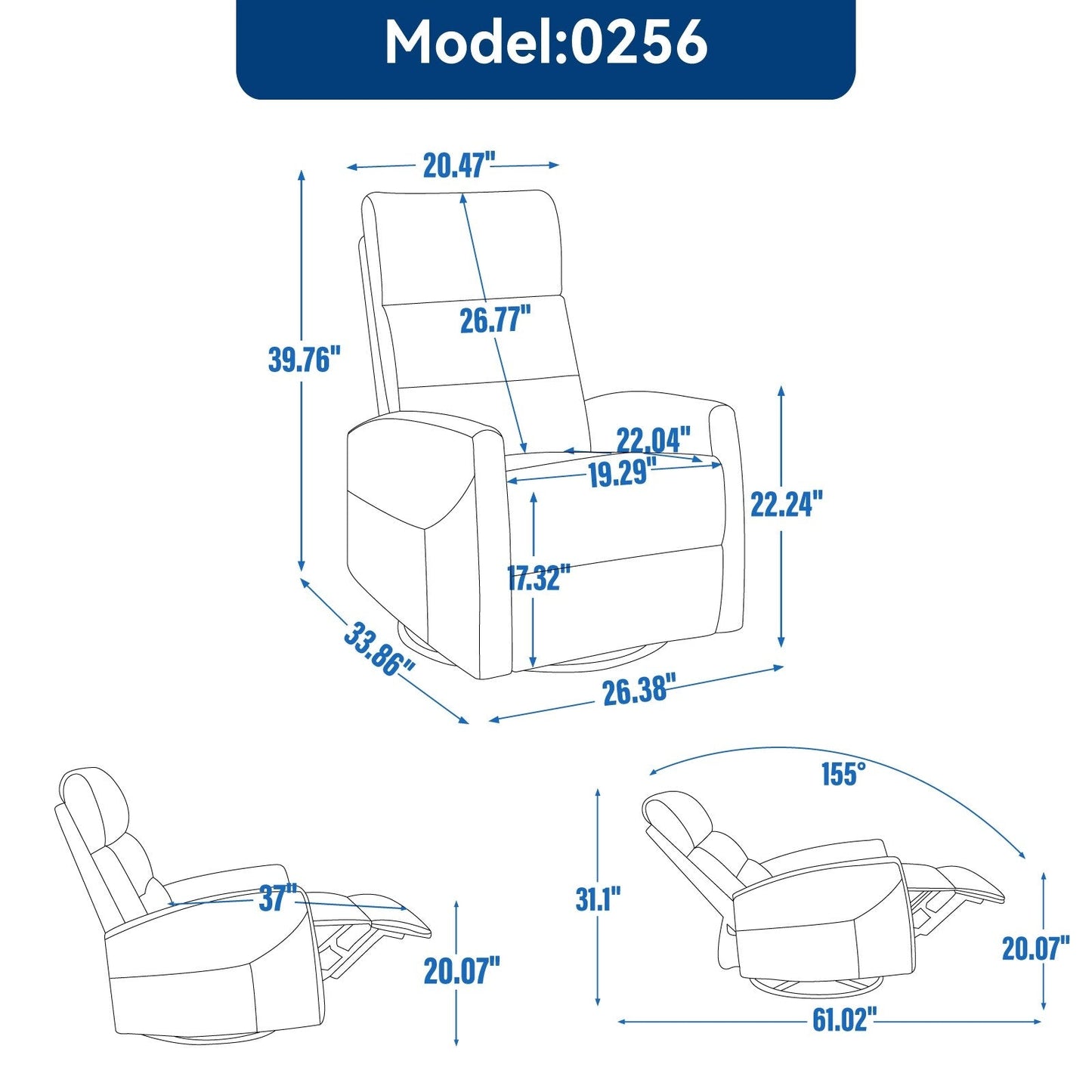 Canapé inclinable manuel pivotant à 360° en tissu réglable pour salon