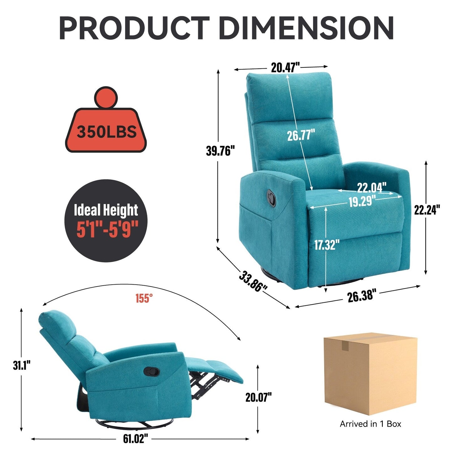 Canapé inclinable manuel pivotant à 360° en tissu réglable pour salon