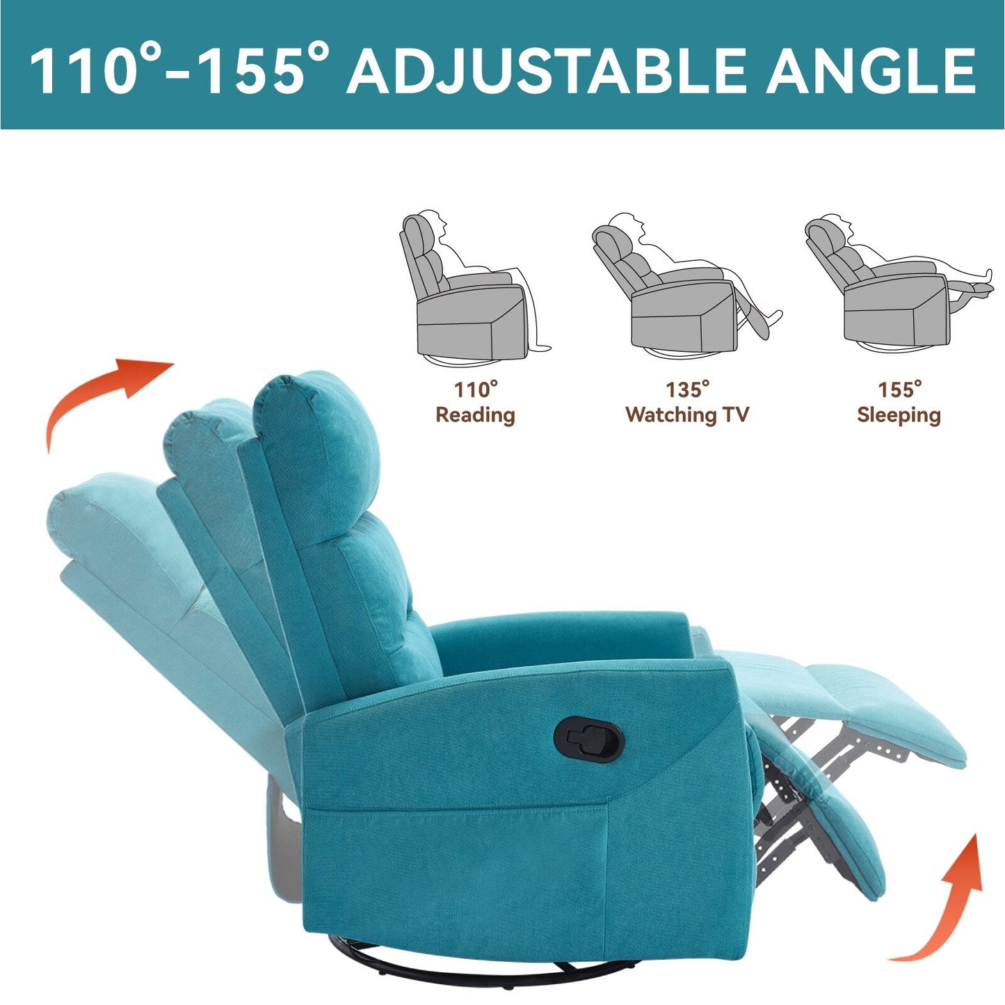 Canapé inclinable manuel pivotant à 360° en tissu réglable pour salon