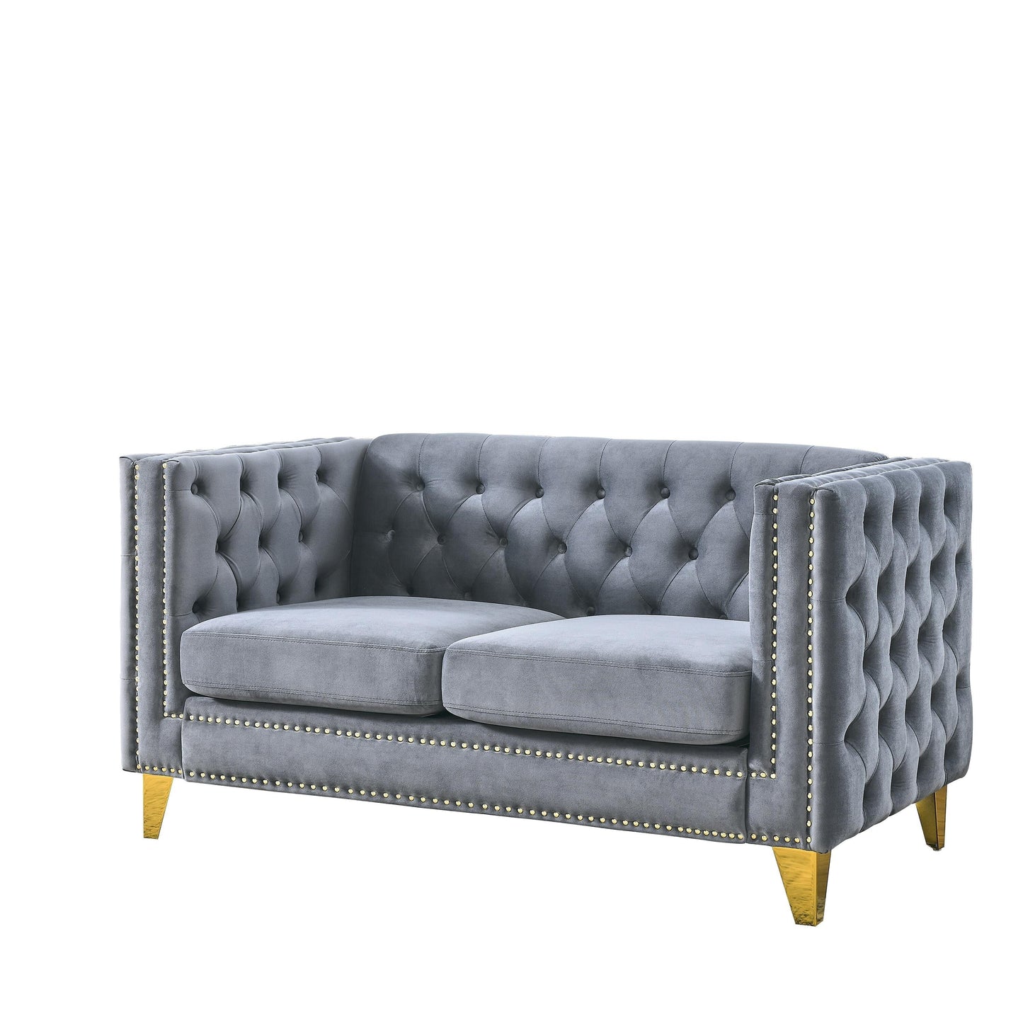 {Contactez-nous pour la modélisation 3D} Canapé en velours pour salon, canapé à accoudoirs carrés capitonnés à boutons, canapé moderne rembourré à boutons et moi