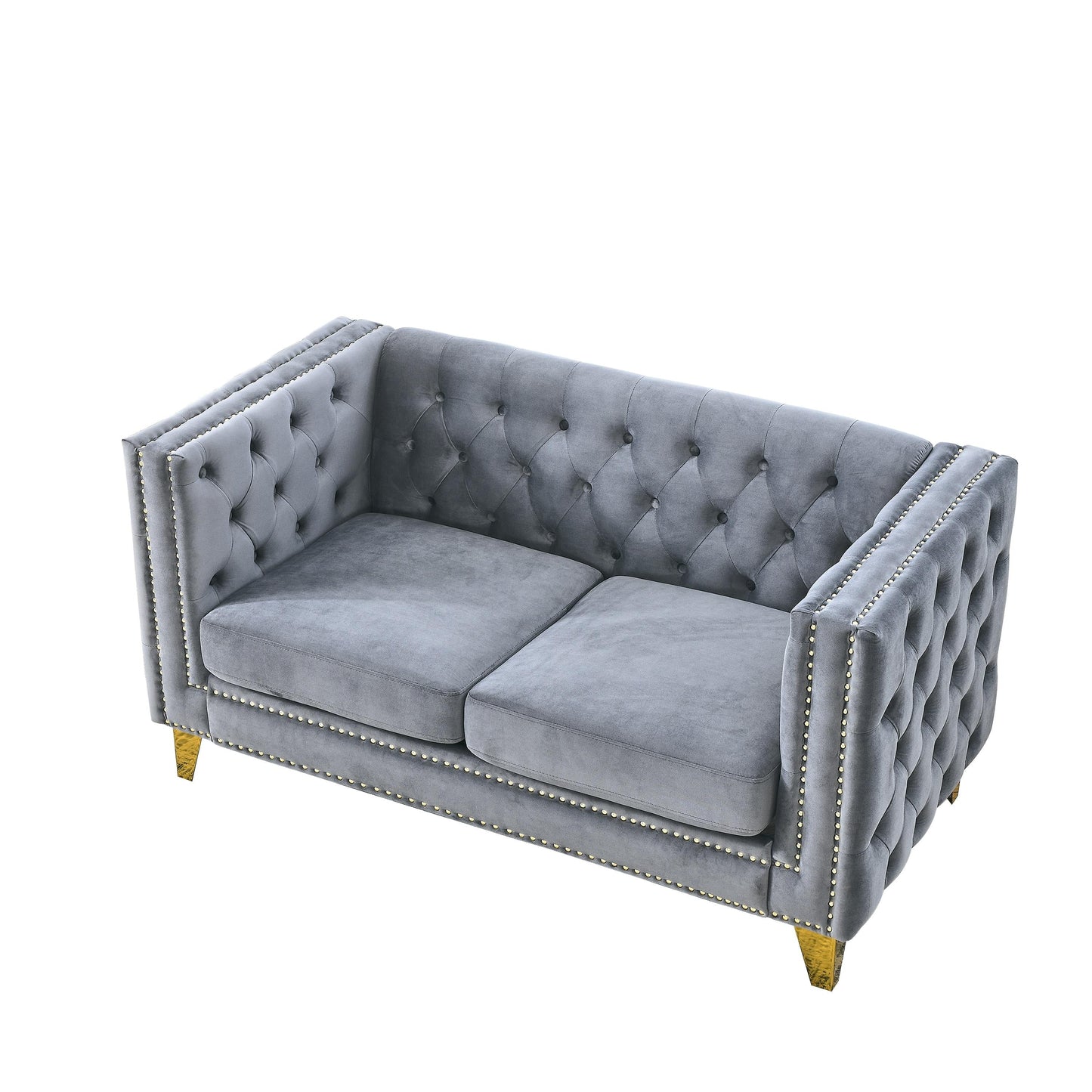 {Contactez-nous pour la modélisation 3D} Canapé en velours pour salon, canapé à accoudoirs carrés capitonnés à boutons, canapé moderne rembourré à boutons et moi