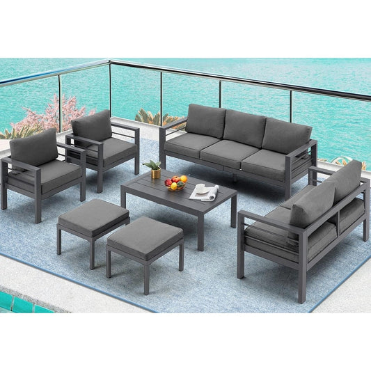 Ensemble de meubles de patio en aluminium AECOJOY 7 pièces, ensemble de conversation extérieur
