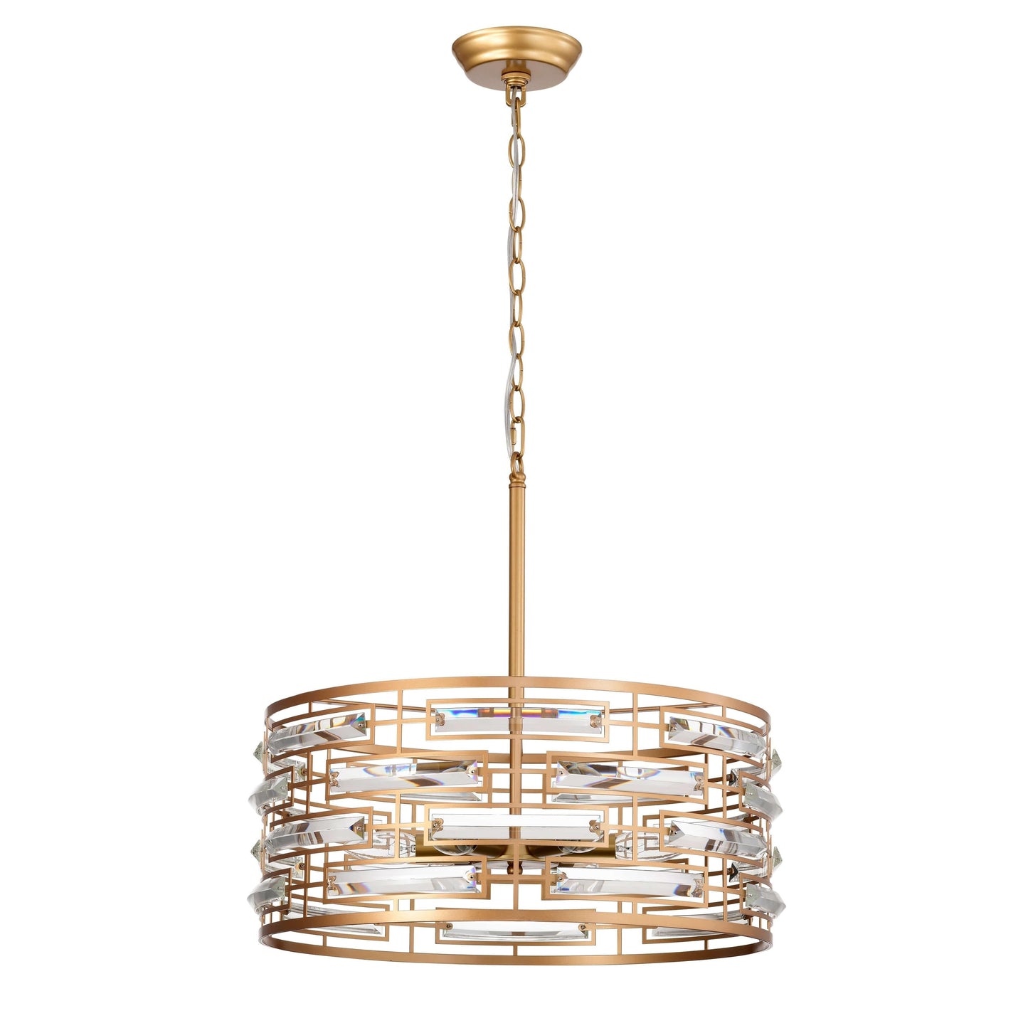 Lustre tambour Anita avec prisme en verre transparent