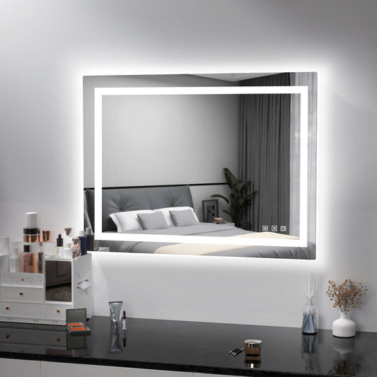Miroir de salle de bain antibuée rétroéclairé RVB et LED frontale