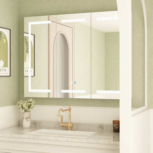 Armoire à pharmacie de salle de bain avec miroir LED antibuée 6 000 K, armoire murale blanche