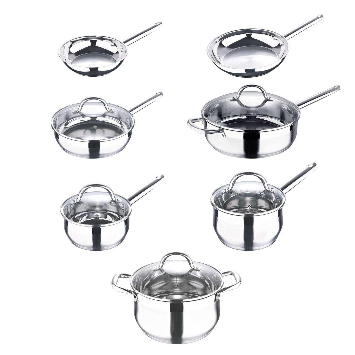 Ensemble de 12 casseroles Bergner en acier inoxydable, compatibles lave-vaisselle et induction