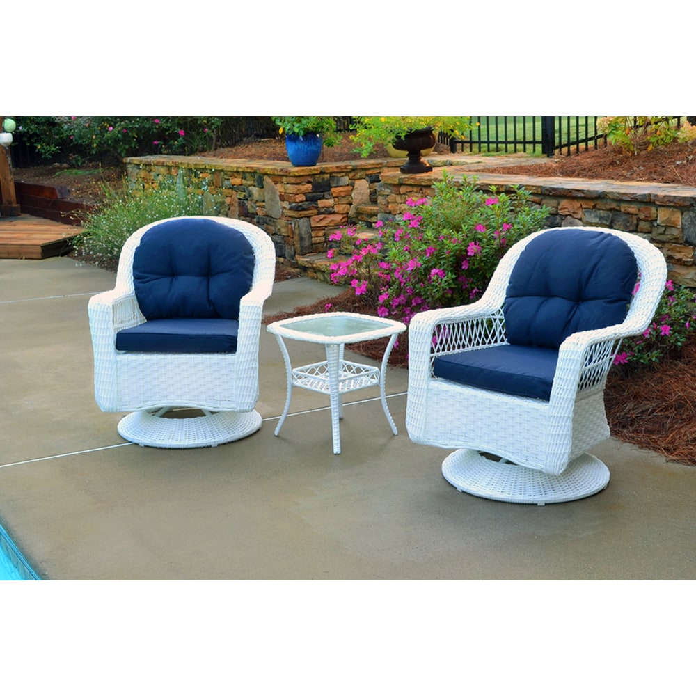 Ensemble de patio pivotant et planeur en osier Biloxi Outdoor White (3 pièces)