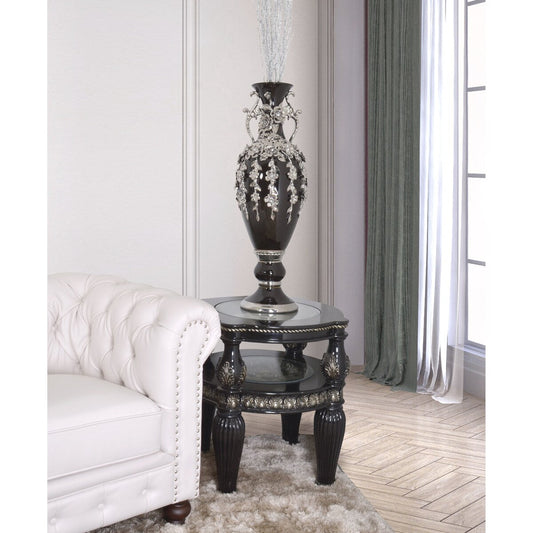 Superbe vase orné de bijoux en forme de fleuron noir et argent, 35 pouces de hauteur