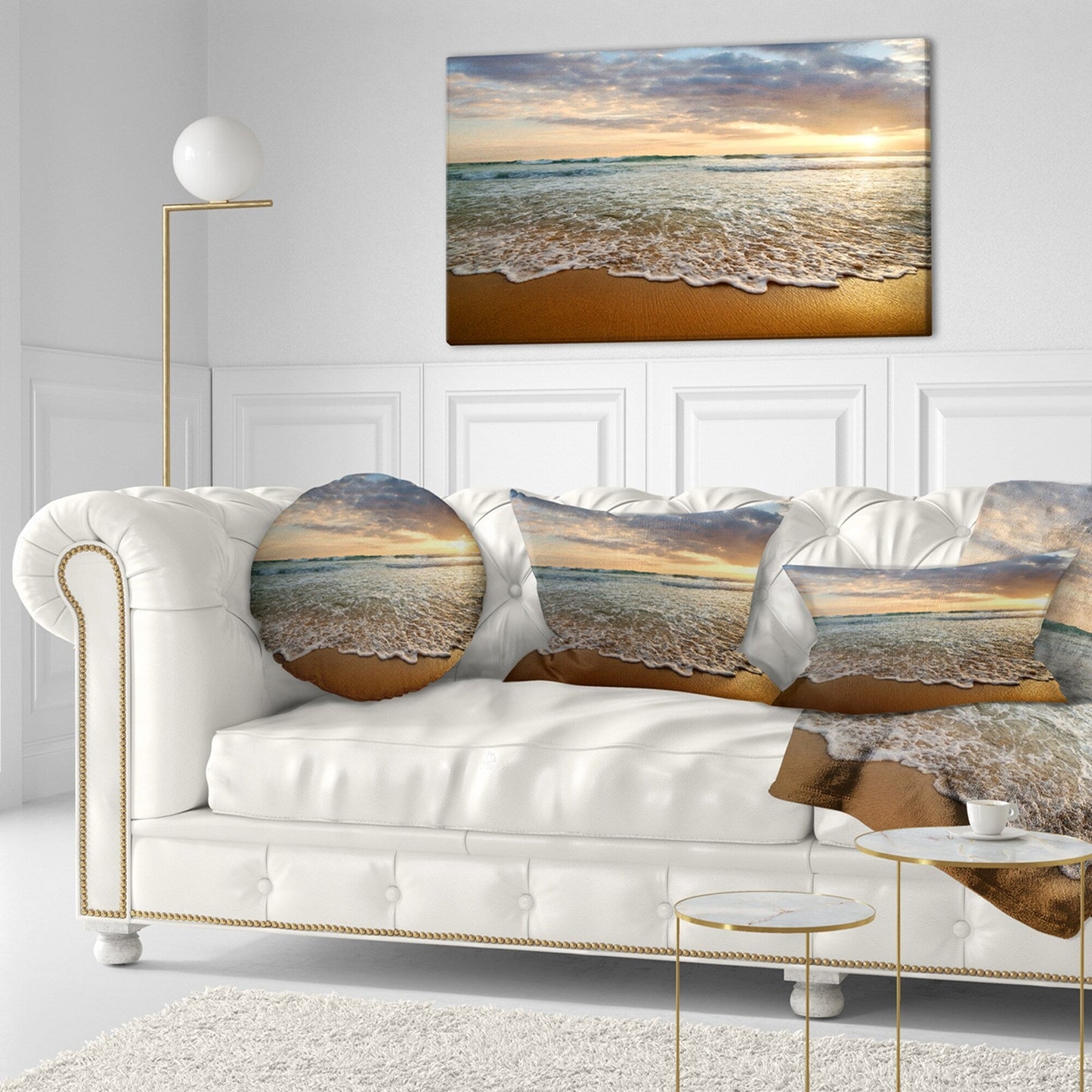 Coucher de soleil nuageux et lumineux sur une mer calme - Toile d'art contemporain sur paysage marin