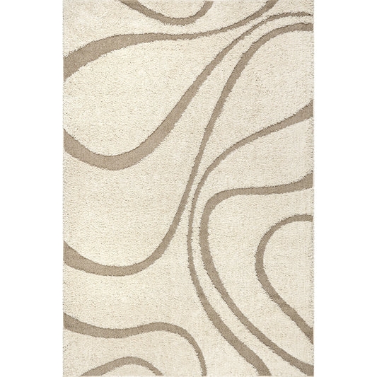 Tapis à poils longs Nuloom Krista contemporain à motifs tourbillonnants