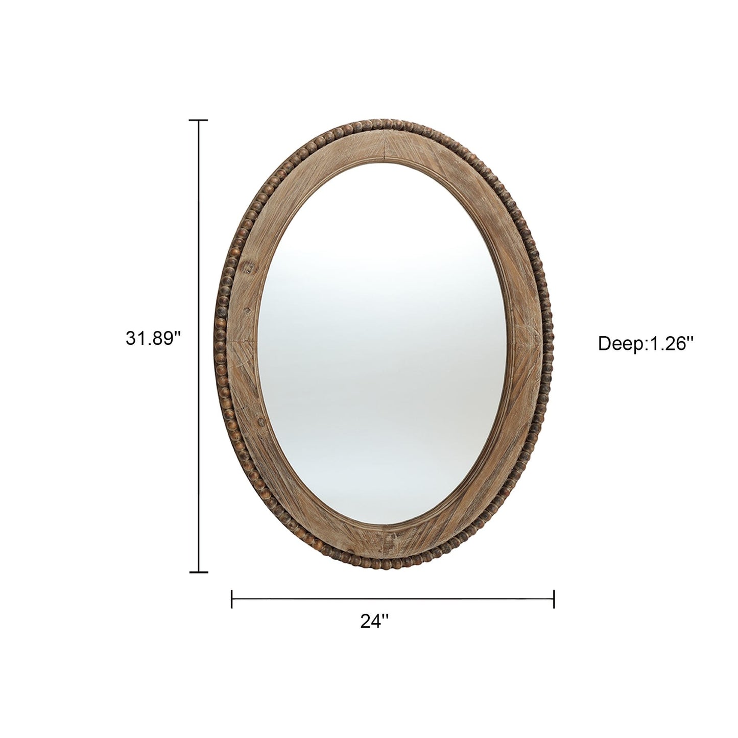 Miroir mural ovale de 81 cm avec cadre en bois Cameo, miroir mural de salle de bain – 81,9 cm (H) x 61 cm (L) x 3,2 cm (P).