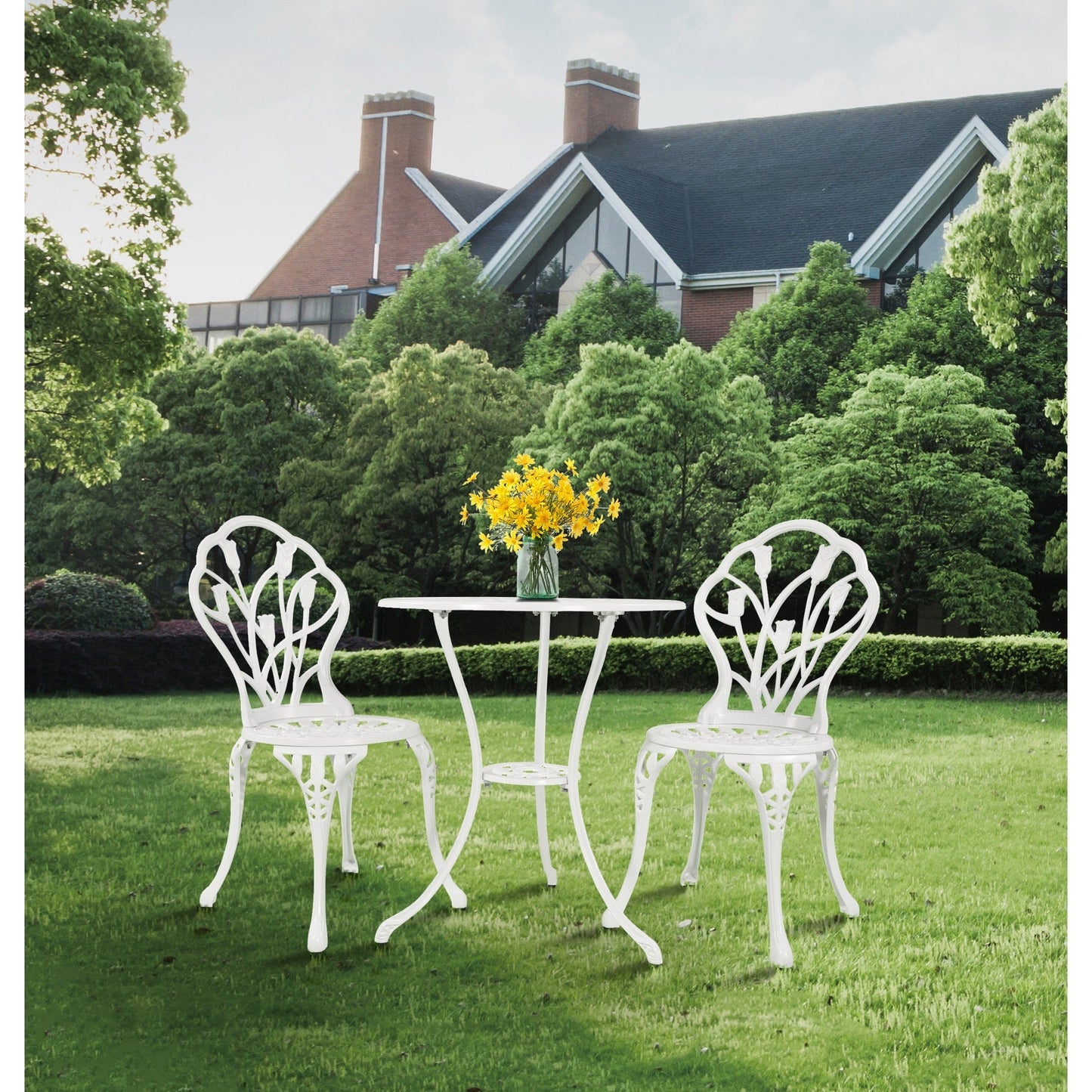 Ensemble de patio extérieur tulipe 3 pièces en aluminium avec table