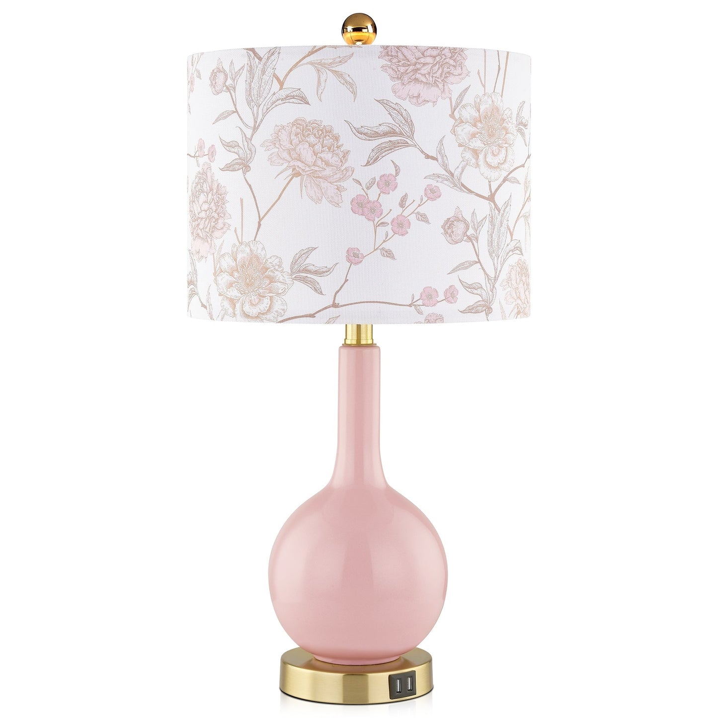 Lampe de table en céramique rose avec variateur tactile à 3 positions et deux ports de charge USB - 12'' x 12'' x 24'' (L x l x H)