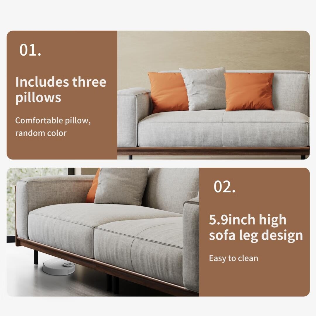 Canapé polyvalent en bois massif compressible de 111,81 pouces pour un style de vie moderne, 4 places