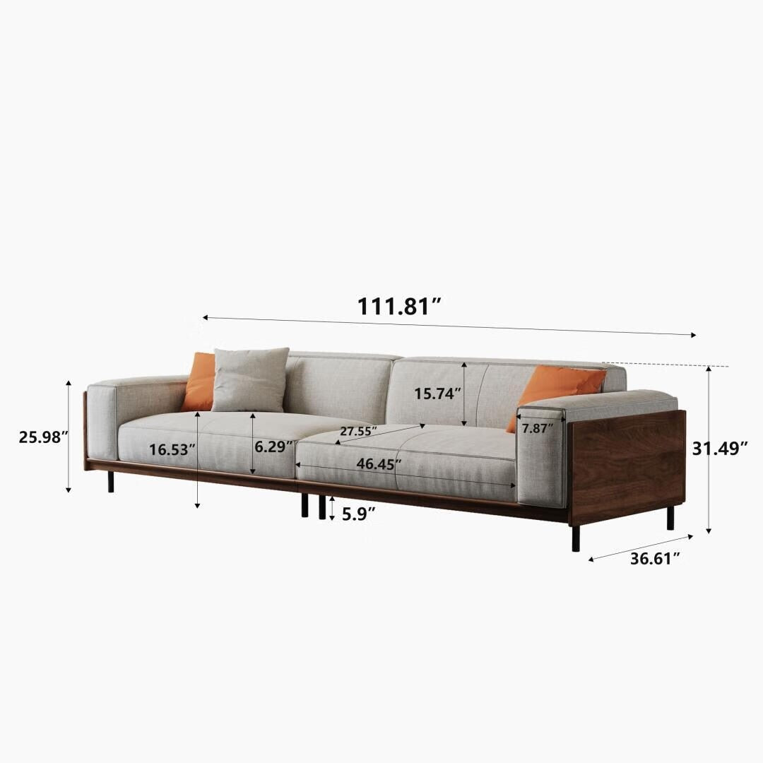 Canapé polyvalent en bois massif compressible de 111,81 pouces pour un style de vie moderne, 4 places