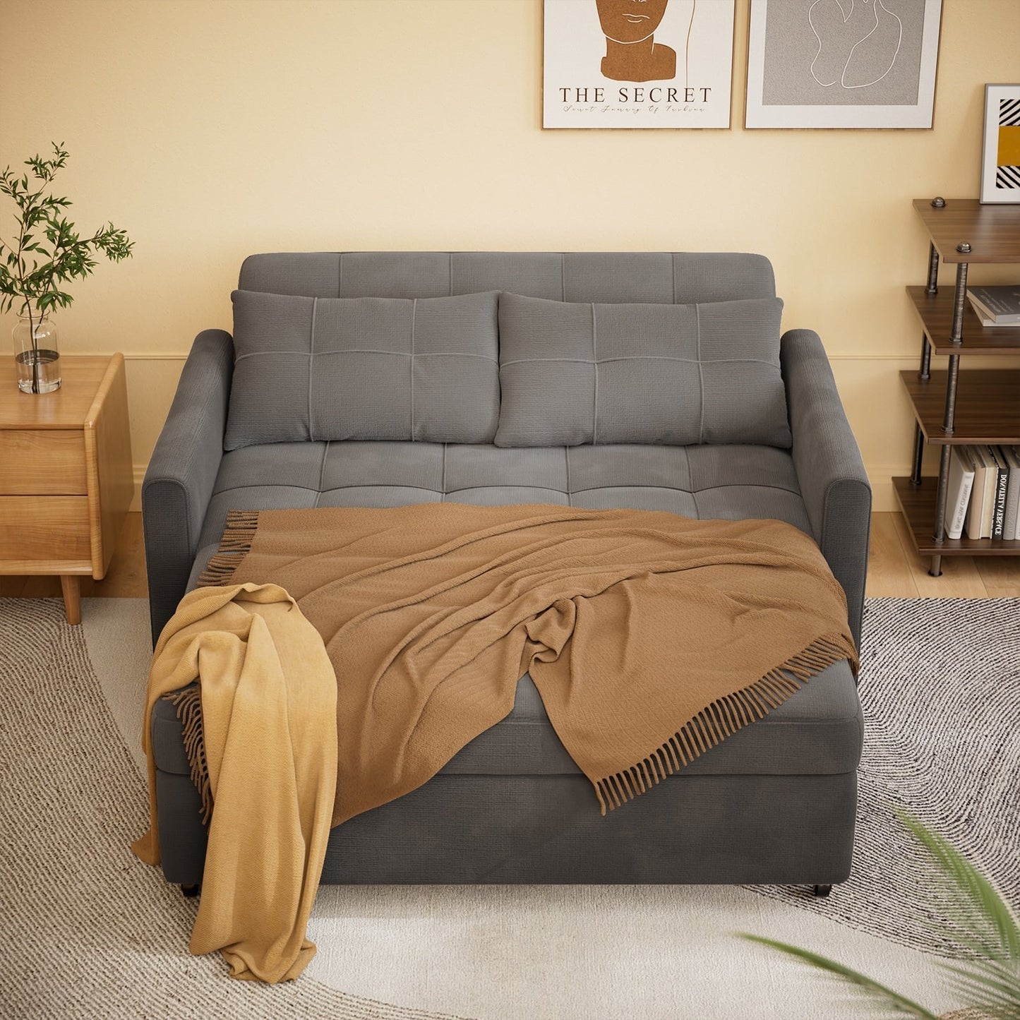 Canapé-lit convertible 3 en 1, chaise longue, causeuse avec lit escamotable, velours/tissu