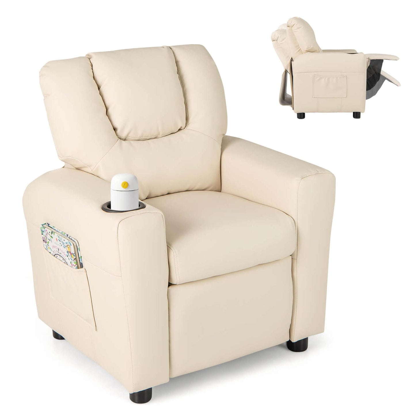 Fauteuil inclinable pour enfants Costway avec porte-gobelet et poche latérale réglable
