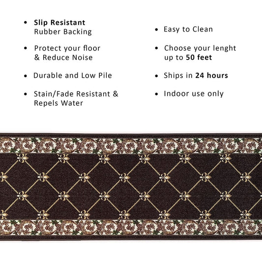 Tapis d'escalier antidérapant Fleur de Lys sur mesure de 66 cm de large