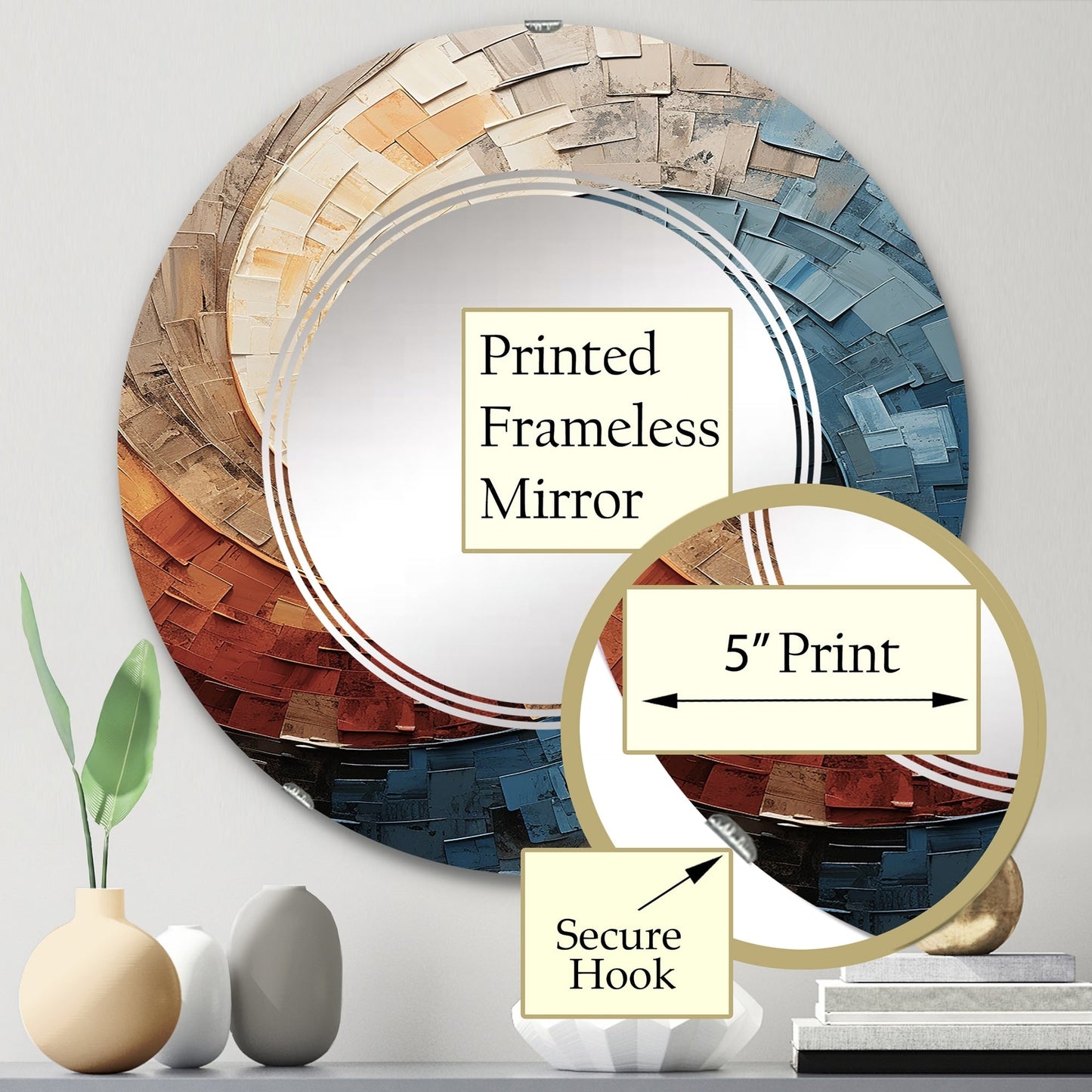 Miroir mural moderne abstrait en spirale avec collage Designart