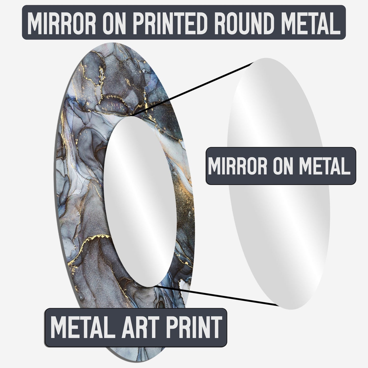 Miroir de salon Designart doré et noir, intemporel et abstrait, spirales - Grand miroir rond moderne doré