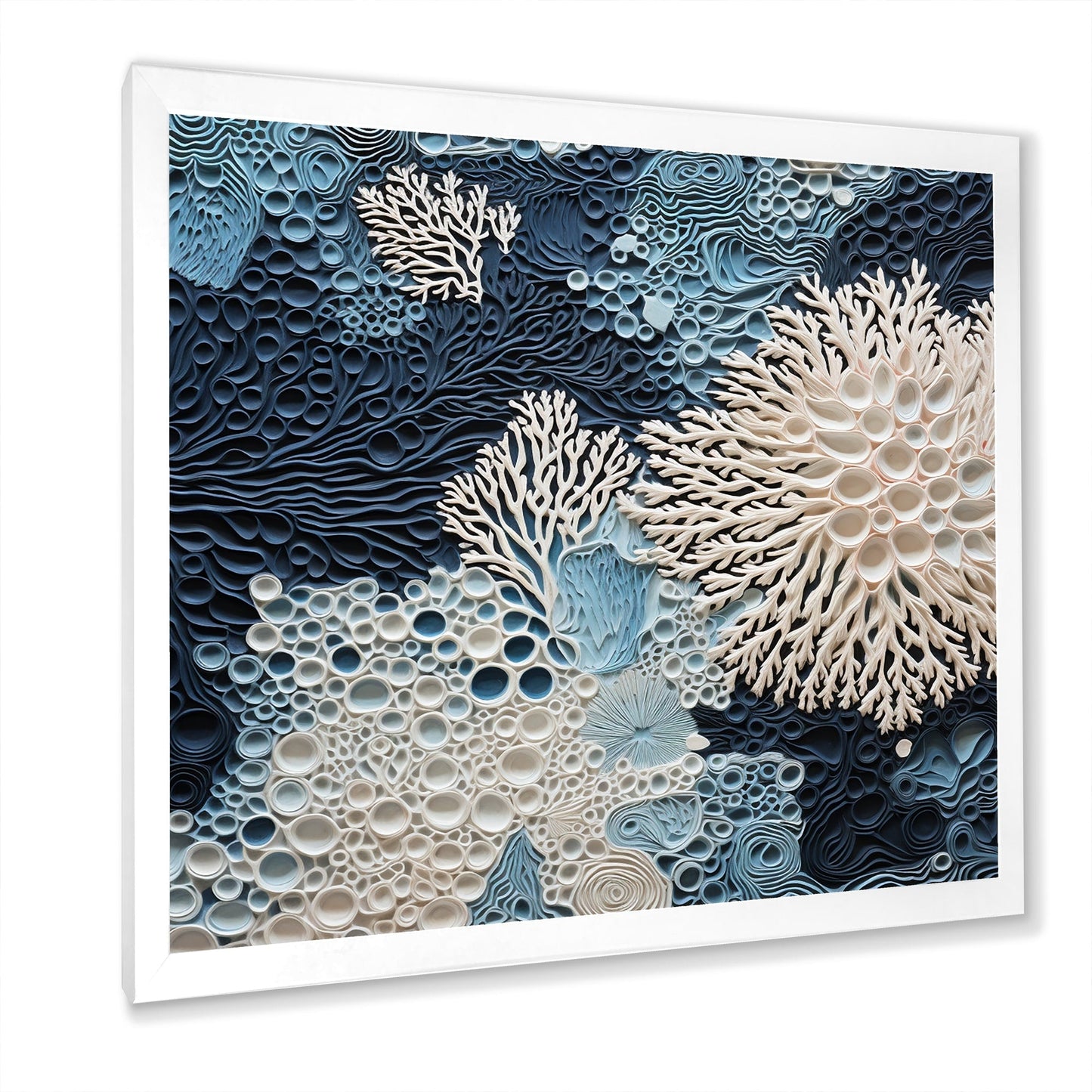 Designart - Collage de coraux bleus et blancs sous l'eau - Toile encadrée - Décoration murale côtière