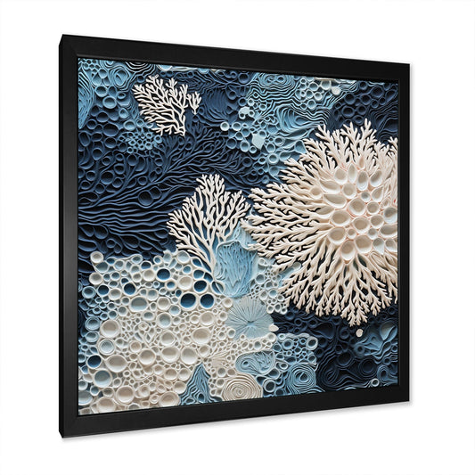 Designart - Collage de coraux bleus et blancs sous l'eau - Toile encadrée - Décoration murale côtière