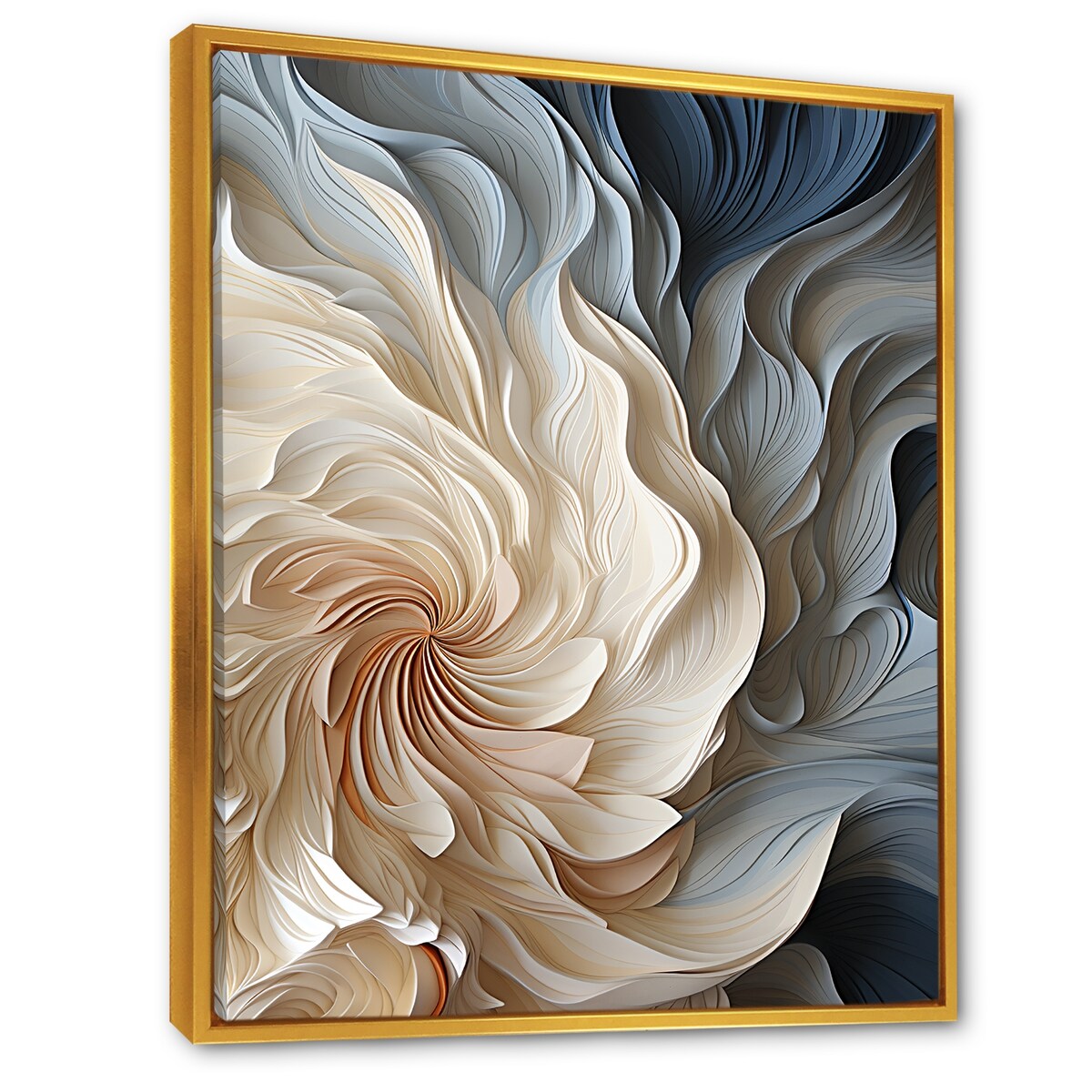 Décoration murale abstraite géométrique bleue en spirale de plumes blanches et bleues Designart II - Décoration murale encadrée moderne pour entrée