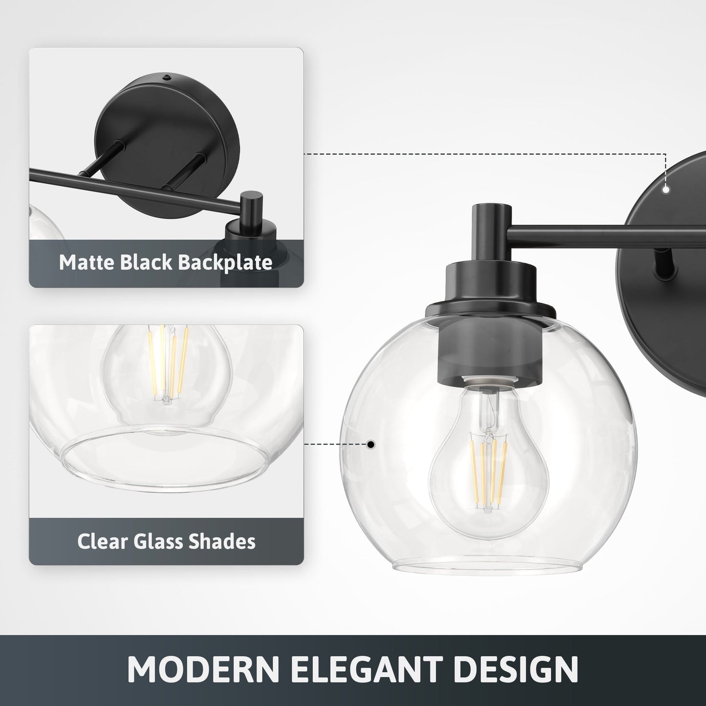 Luminaire de salle de bain à intensité variable avec abat-jour en verre