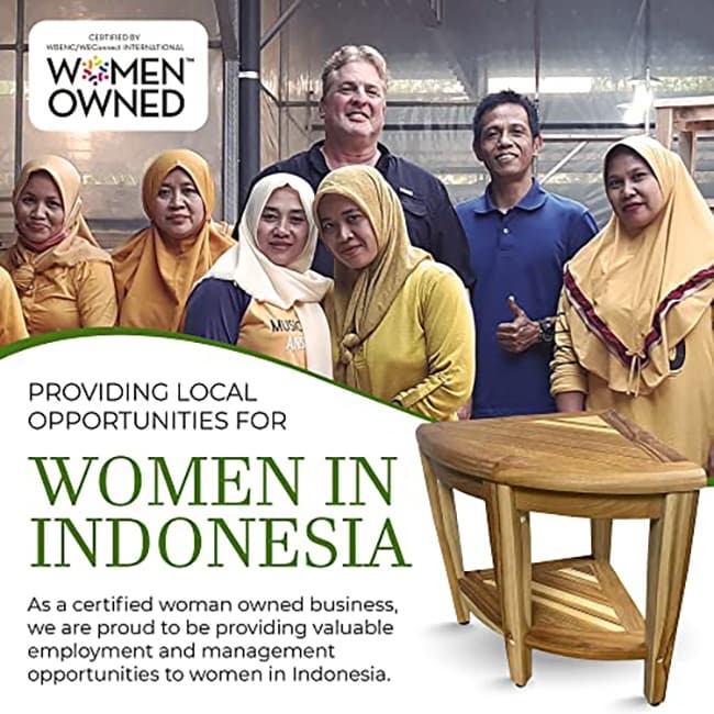 EcoDecors, Banc de douche élégant en teck, Tabouret de douche d'angle en teck, Banc de douche d'angle en teck, Avec étagère