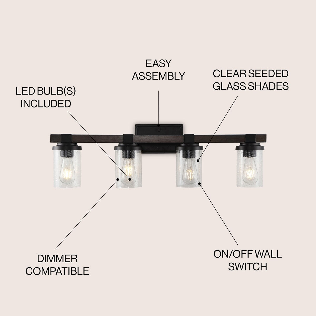 Applique murale rustique à LED en fer et verre grainé, par JONATHAN Y